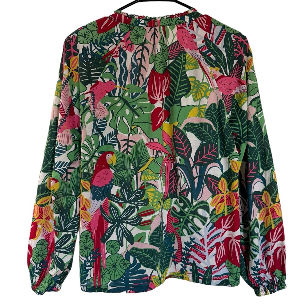 Boden Heather Parrot Print Blouse Size 2 Palm Leaf Paradise Jungle Long Sleeve - Picture 4 of 16